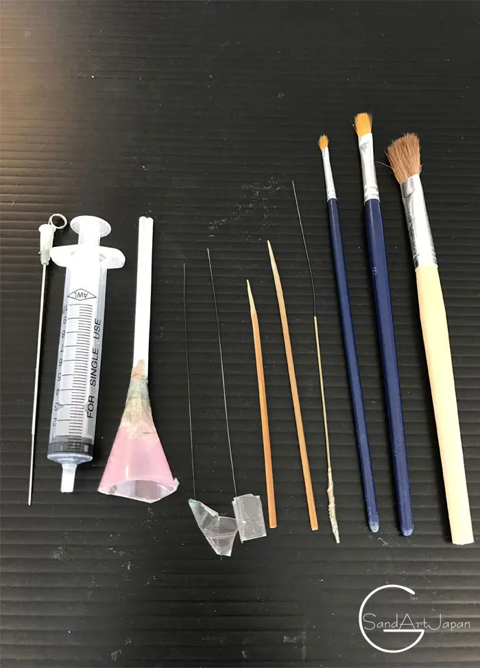 グラスサンドアート制作に使用する補助の道具